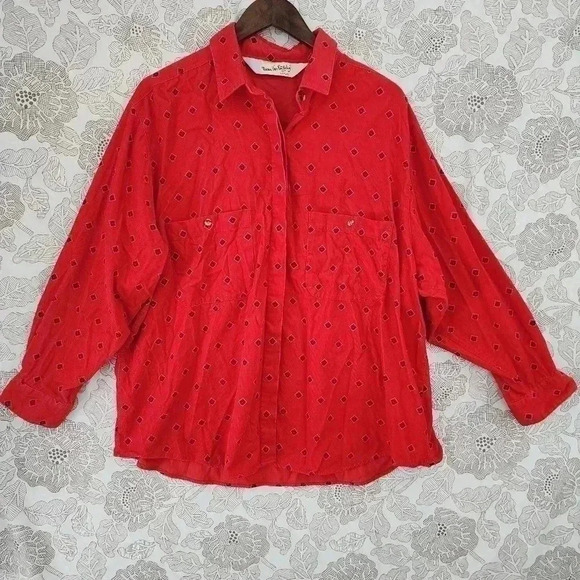 Diane Von Furstenberg Corduroy Printed Button down Long sleeve Women's Shirt 20W - Picture 1 of 7
